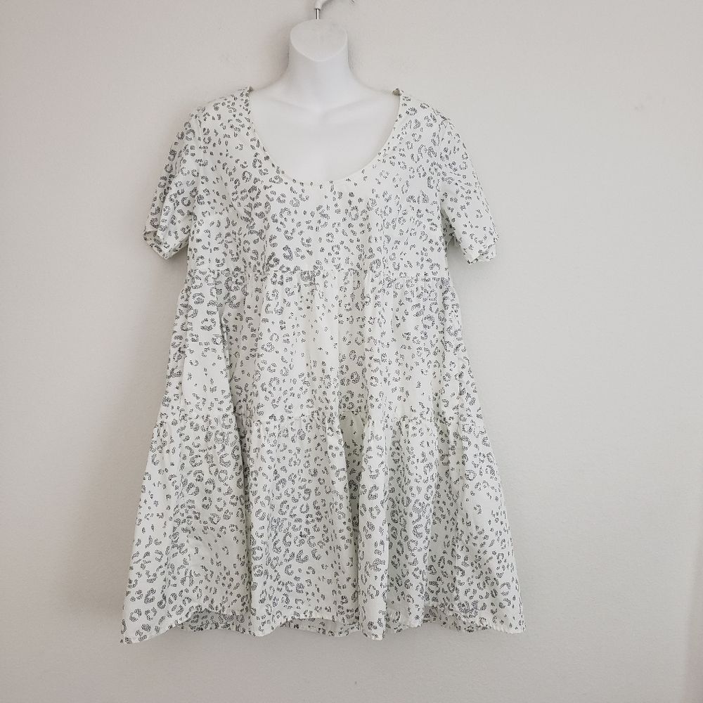 A New Day Babydoll Dress Medium Dotted Leopard Print Tiered Boho Relaxed